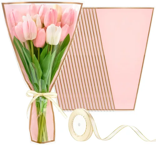Mauproy Paquete de 50 bolsas de flores rosas para ramos de flores, 17.8 x 11.2 pulgadas, fundas de plástico transparente para flores, envolturas