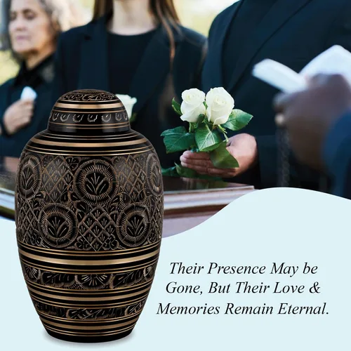 Miniatura 9 de Forever URNS Urna de cremación para adultos con acabado grabado a mano de latón negro Beauty para cenizas humanas de mujeres y hombres, 200 pulgadas