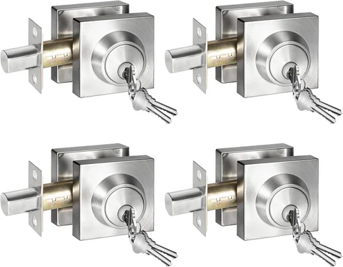 Miniatura 12 de Cerradura cuadrada de un solo cilindro moderno con llaves, cerrojo negro mate para entrada de puerta delantera, cerradura de seguridad de puerta