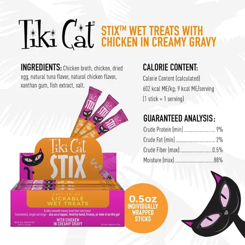Miniatura 3 de Tiki Cat Stix - Golosinas húmedas para gatos, pollo, caja de 10 onzas (20 unidades)