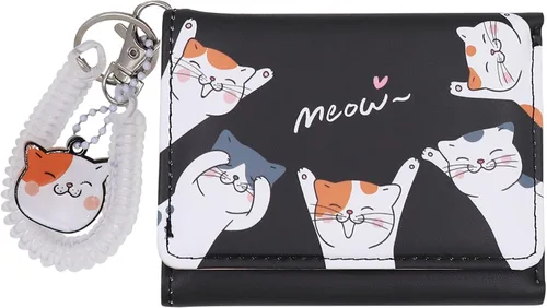 Eilova Orityle Bonita cartera de gato para niñas y adolescentes, niños y mujeres, delgada de tres pliegues, tarjetero organizador con colgante de