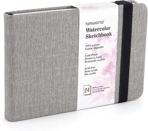 Miniatura 9 de tumuarta Cuaderno de bocetos de acuarela, 140 libras, 300 GSM, papel 100% algodón, prensa en frío, 24 hojas, 48 páginas, diario de acuarela para uso