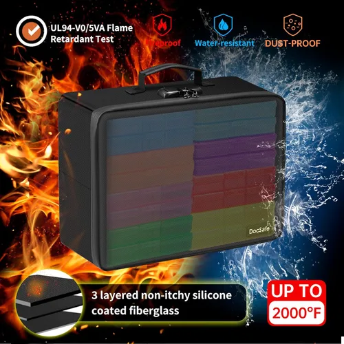 Miniatura 3 de DocSafe Caja de almacenamiento de fotos con cerradura, caja organizadora de fotos ignífuga con 16 fundas interiores de 4 x 6 pulgadas (multicolor)