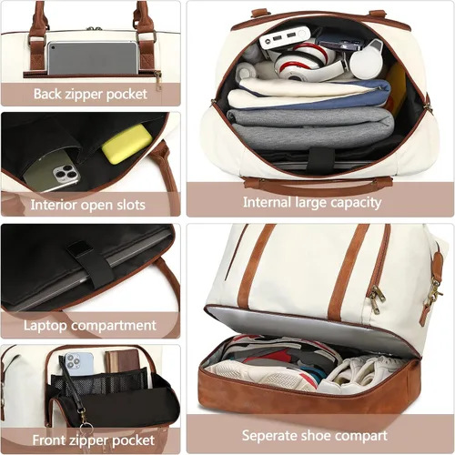 Miniatura 42 de CAMTOP - Bolsa de viaje de fin de semana para mujer, bolsa de lona con espacio para laptop de15.6 pulgadas