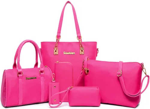 Miniatura 10 de Juego de 6 bolsas con asa superior de nailon para mujer, incluye bolsa grande, bolsa mediana, bolsa de hombro, cartera, bolsa de mano y llavero 6