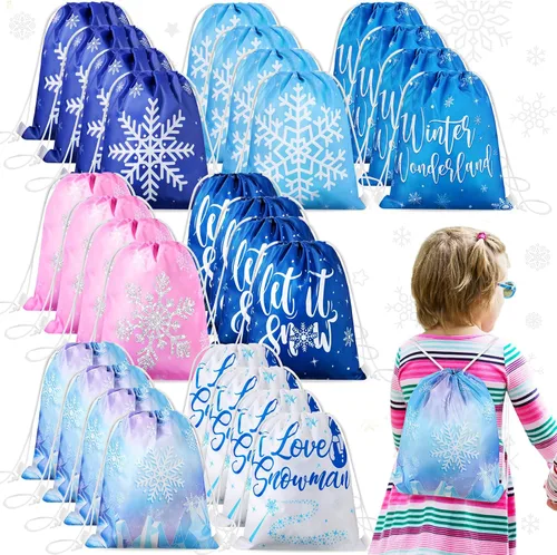 CHENGU Bolsas de regalo de fiesta de copo de nieve de invierno a granel, bolsas de regalo de fiesta de congelados para invierno para niños, regalo