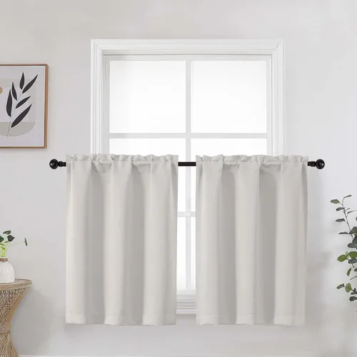 Miniatura 38 de Aqua Cafe - Juego de 2 paneles de cortinas opacas de 24 pulgadas de largo, con aislamiento térmico suave y sólido, para ventanas de baño, sótano