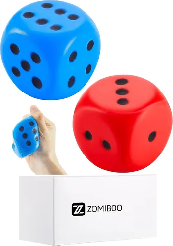 Miniatura 8 de Zomiboo 2 dados grandes de espuma de 2.3 pulgadas para el aula, gigantes de 6 caras, decoración de fiesta de casino, juguete para aliviar la azul