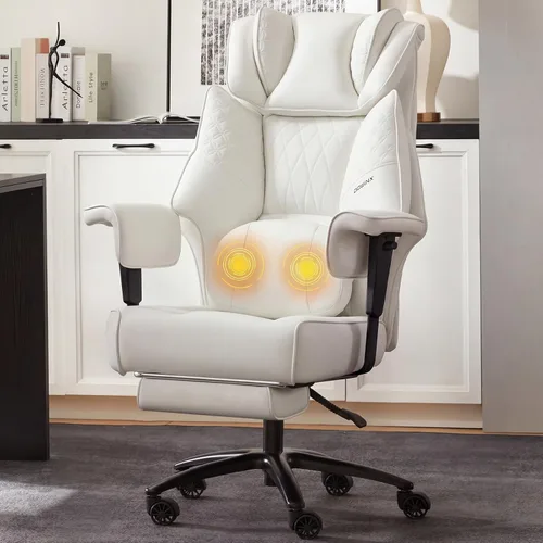 Dowinx Silla de oficina grande y alta con soporte lumbar de masaje, silla de oficina ejecutiva con cojín de asiento ancho y grueso y reposabrazos
