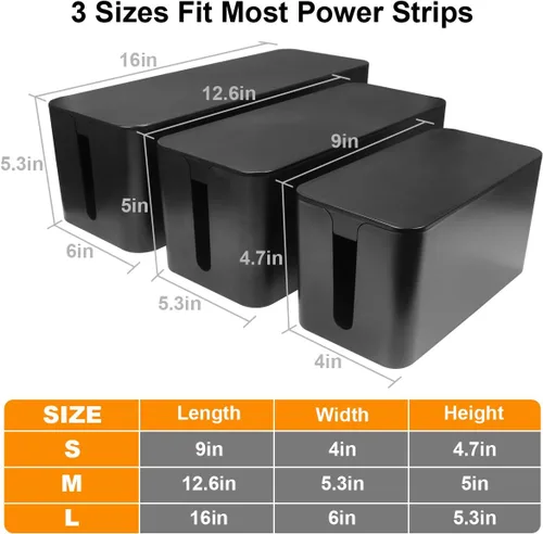 Miniatura 6 de Caja organizadora de cables, paquete de 3 cajas organizadoras de cables para escritorio, caja de cables grande, mediana y pequeña para ocultar