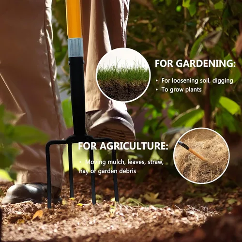 Miniatura 4 de Horquilla de jardín, horquillas de 4 púas, horquilla de 45 pulgadas para jardinería, poste de horquilla de excavación de fibra de vidrio, mango en D