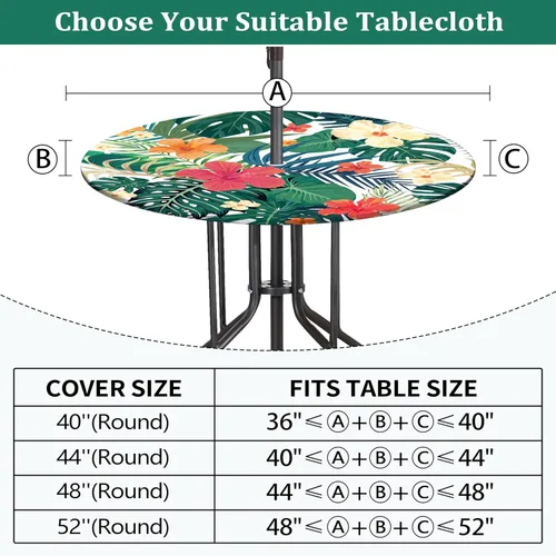 Miniatura 3 de Mantel redondo de hojas de palma para exteriores con agujero para sombrilla, cremallera elástica, cubierta de mesa para exteriores, mantel ajustable