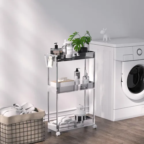 VECELO Carrito rodante de acrílico de 3 niveles, carrito utilitario para almacenamiento de cocina, estantes móviles organizadores deslizables con 2