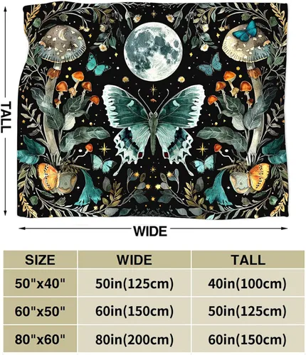 Miniatura 6 de Manta de Polilla Suave y Esponjosa de Vellón Gótico Mariposa Luna Mantas Decorativas Acogedoras y Cálidas de Franela de Felpa Regalos para Niños