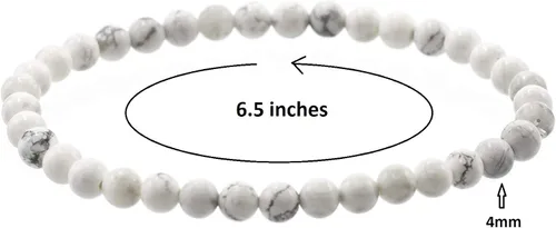 Miniatura 2 de LTC Designs Pulsera elástica de howlita blanca redonda brillante de 0.157 in, 6.5 pulgadas para hombres, mujeres y adolescentes, Gema, howlita