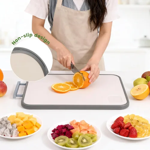Miniatura 7 de Tablas de cortar de titanio para cocina, tabla de cortar 2 en 1 no tóxica de doble cara, titanio puro de grado alimenticio y paja de trigo PP, fácil
