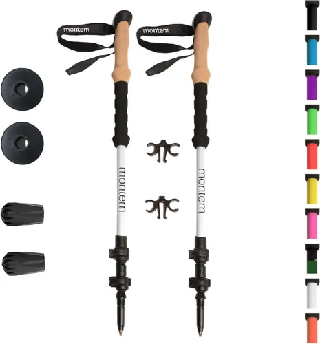 Miniatura 21 de Montem Bastones ultrarresistentes para trekking, caminatas y senderismo - Un par (2 bastones) - Plegables, ligeros, con bloqueo rápido, resistentes