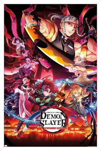 Miniatura 11 de Demon Slayer - Póster de pared Key Visual 1, 22.4 pulgadas de largo x 14.7 pulgadas de ancho, versión enmarcada de madera de granero