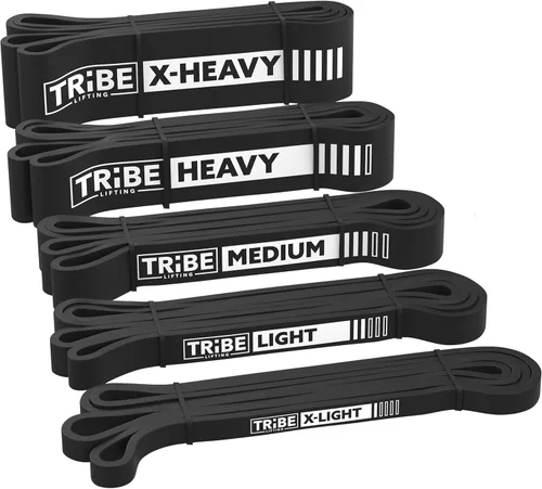 Bandas de resistencia largas para entrenar hombres y mujeres, juego de 5 bandas de dominadas, asas de goma y anclaje de puerta, bandas de Negro