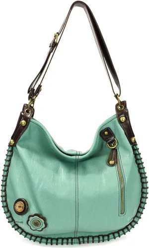 Miniatura 8 de Chala Bolsos de mano, estilo casual, suave, grande hombro o bolso cruzado con llavero, color verde azulado, Búho