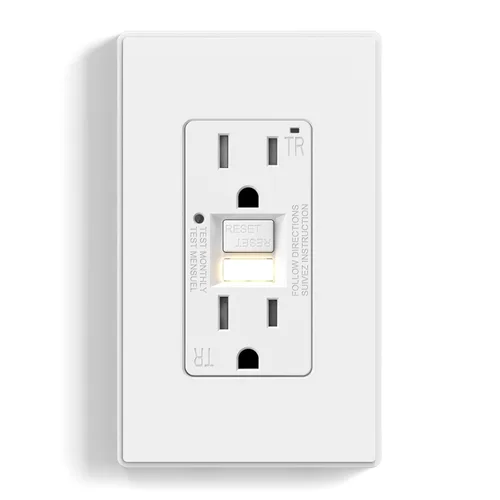 Miniatura 22 de ELEGRP Toma GFCI con luz nocturna, toma eléctrica GFI de autoprueba de 15 amperios, diseño más delgado, receptáculo GFCI resistente a manipulación