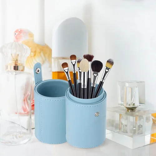 Miniatura 4 de FOMIYES Soporte para brochas de maquillaje con tapa, estuche de viaje para brochas de viaje, bolsa de piel sintética, organizador de cosméticos