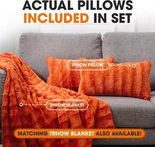 Miniatura 3 de Cheer Collection Almohadas decorativas de otoño para sofá, juego de 2 almohadas de piel sintética para sofá, acogedoras almohadas de otoño para sala