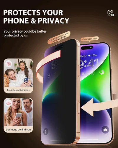 Miniatura 5 de PDDKISS Paquete de 2 protectores de pantalla de privacidad para iPhone 17 Pro Max de vidrio templado de 6.9 pulgadas + 2 protectores de lente