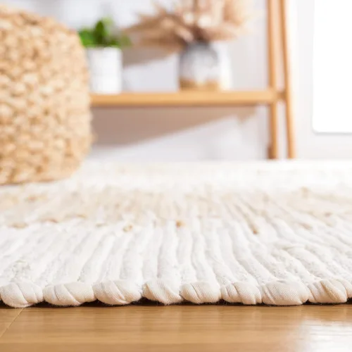 Miniatura 4 de SAFAVIEH Colección Montauk - Alfombra decorativa, 2 pies 3 pulgadas x 5 pies, color beige con flecos de algodón hecho a mano, ideal para zonas