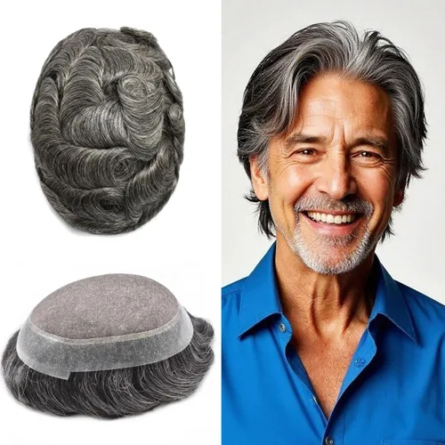 Miniatura 59 de Tupé para hombres, piezas de cabello humano real, sistema de unidades de cabello natural, línea capilar natural, pieza de repuesto para hombres