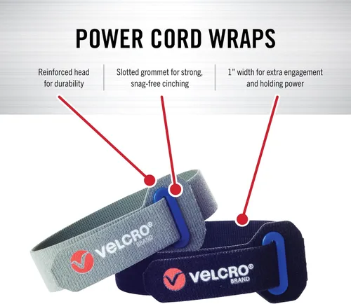 Miniatura 2 de VELCRO Brand Envolturas para cables de alimentación Correas resistentes para cables de extensión, organización de garaje o caravana Ojales