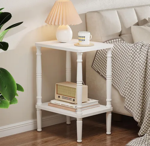 Miniatura 11 de LUCKNOCK Mesa auxiliar pequeña para espacios pequeños, mesa auxiliar vintage, mesa auxiliar estrecha con almacenamiento, mesita de noche delgada