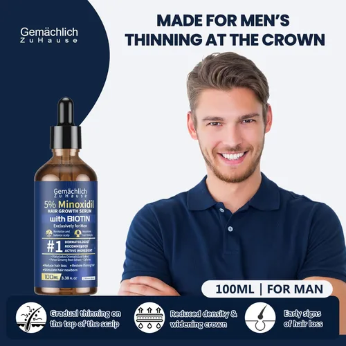 Miniatura 2 de 5% de minoxidil para el crecimiento del cabello con biotina, 3.4 fl oz de suero tópico de solución de minoxidil con romero y cafeína para 5%