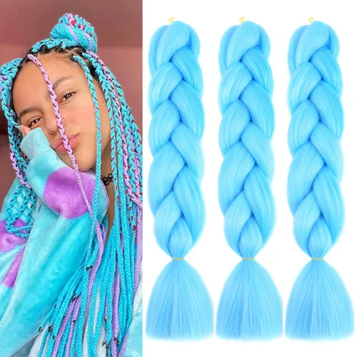 Miniatura 68 de Xiaofeng Extensiones de cabello trenzado coloridas Ombre de 61 cm, 3 unidades, trenzas Jumbo de alta temperatura para trenzas en zigzag y trenzas