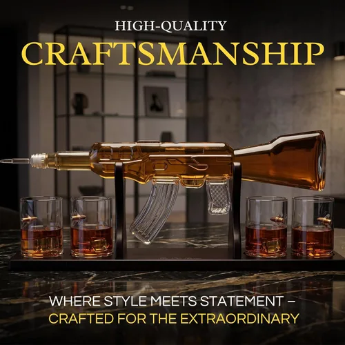 Miniatura 5 de Juego de decantador de whisky AK Gold con 4 vasos de whisky bala - The Wine Savant, regalo para padres, tíos, hijos - Regalos para veteranos, regalo