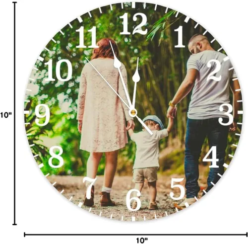 Miniatura 8 de Reloj de madera redondo personalizado para colgar con foto, imagen, texto, logotipo, regalo para familiares, amigos, granja, arte de pared, rústico