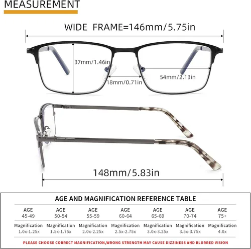 Miniatura 3 de Paquete de 3 lentes de lectura para hombre, bloqueo de luz azul, de metal, marco ancho completo