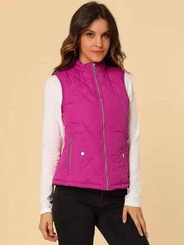 Miniatura 4 de Allegra K - Chaleco acolchado y ligero, de cuello alto, con cremallera, para mujer