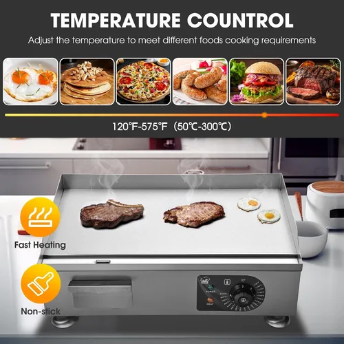 Miniatura 4 de WeChef 22 "Plancha comercial 3000 W Plancha eléctrica de encimera antiadherente plana de acero inoxidable ajustable restaurante parrilla control