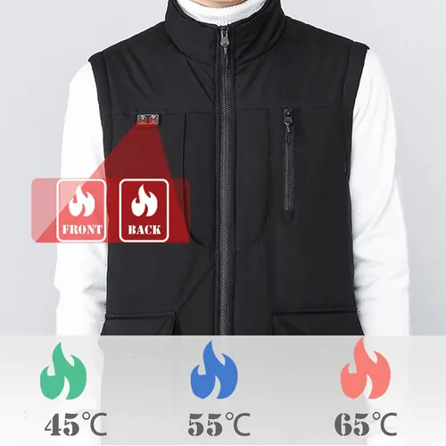 Miniatura 3 de Chaleco térmico ligero para hombre con bolsillo, control de doble interruptor, 11 zonas de calefacción, abrigo térmico