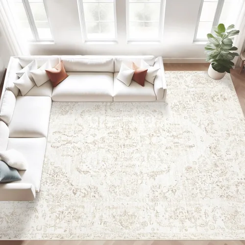 Miniatura 25 de Alfombra de área 9x12 pulgadas: grandes alfombras vintage lavables para sala de estar, alfombra retro con medallón, envejecida, suave, de pelo bajo