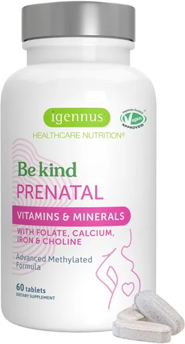Igennus Multivitamínico prenatal metilado para mujeres, folato para MTHFR, alta absorción, puro y limpio, hierro suave, colina, calcio y magnesio,