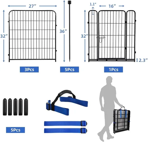 Miniatura 3 de ADAVIN Cercas y Bordes de Jardín de 32 Pulgadas (Alto), 1 Puerta + 3 Paneles Cerca para Perros Exterior para Patio, Cerca Barrera de Metal de Hierro