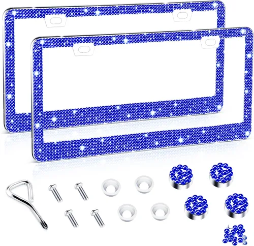 Miniatura 15 de Amiss Marco de matrícula brillante para mujer, 1 paquete de diamantes de imitación hecho a mano de cristal de acero inoxidable de alta calidad, Negro