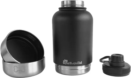 Miniatura 4 de OUT 'N WILD Botella de agua portátil aislada para perros y cuencos – Accesorios de viaje todo en uno, alimentos y líquidos para mascotas, para Negro