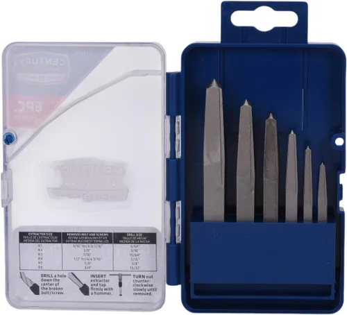 Miniatura 10 de Century Drill & Tool 73215 Juego de extractor de tornillos de flauta cuadrada de 5 piezas, #1 - #5, para extraer tornillos rotos y pernos sin dañar