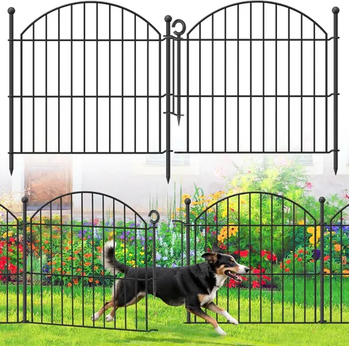 Valla Decorativa de Jardín 24 pulgadas (Alto) x 10 pies (Largo), Paquete de 5 Valla Sin Excavación Barrera para Animales para Perro con Cerradura,