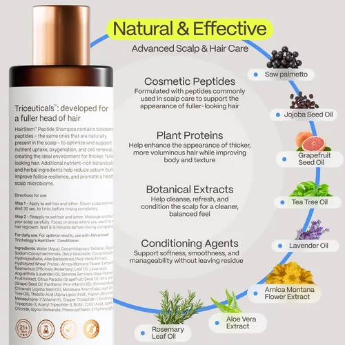 Miniatura 5 de Hairstem Champú peptídico para el crecimiento del cabello Infundido con péptidos para un cabello más completo y fuerte Tripéptido de cobre-1