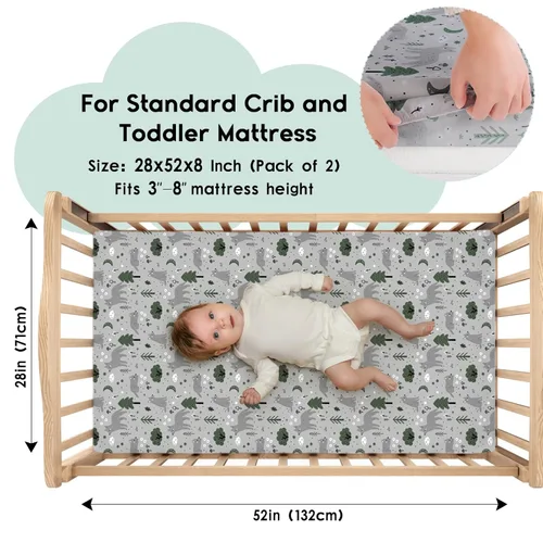 Miniatura 2 de Yoofoss Sábanas para cuna de bebé para niños y niñas, paquete de 2 sábanas bajeras para cuna estándar y colchón de niño pequeño, sábana de Zorro