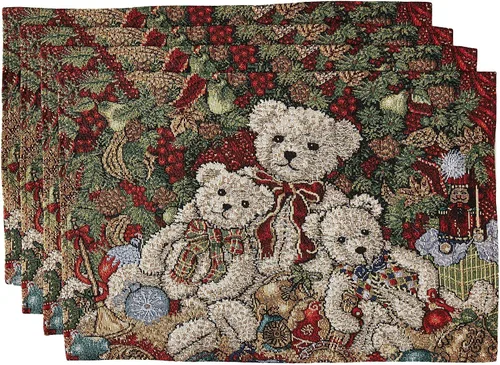 Miniatura 8 de Violet Linen Juego de 4 manteles individuales decorativos con diseño de flor de pascuas de Navidad de 13 x 19 pulgadas